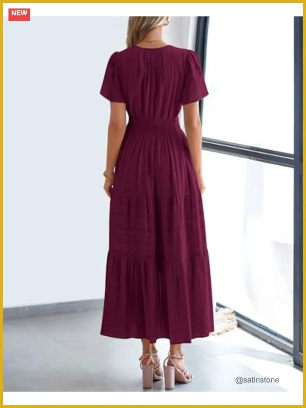 Women's Maxi Dress Short Sleeve V Neck Tiered Ruffle Boho Casual Beach